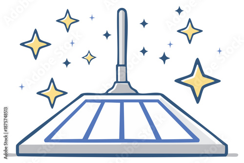 Cartoon flat mop icon with sparkles symbolizing a clean shiny surface