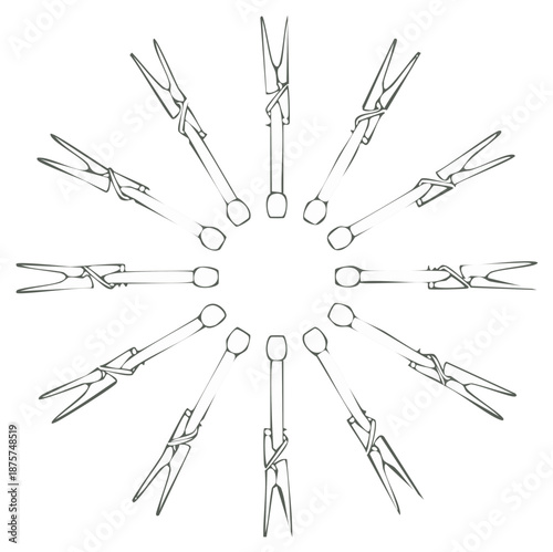 Radial clothespin pattern sketch illustration household laundry clip design vector graphic