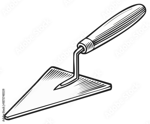 Vintage Hand Drawn Trowel Illustration. Construction and Building Tool.