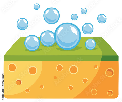 Bubbles rising from a porous sponge in a stylized illustration