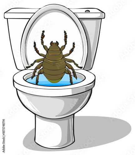 Insect in Toilet Bowl Cartoon Illustration