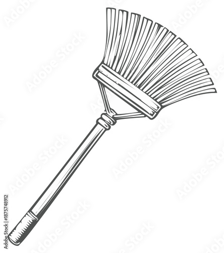 Hand Drawn Broom Illustration Housekeeping Utensil Sketch Style