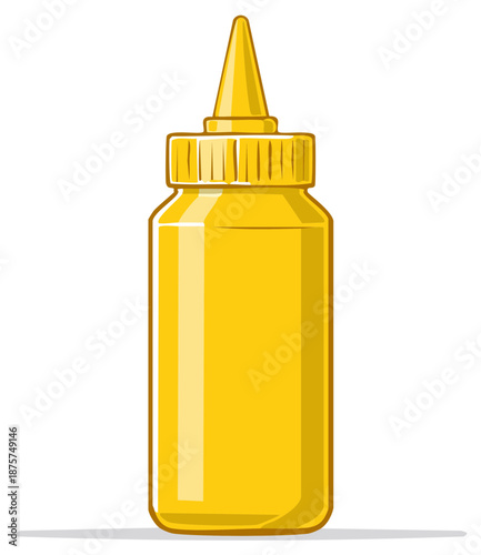 Cartoon Yellow Mustard Bottle Illustration: Condiment Container, Food Item Graphic