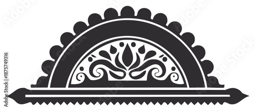 Ornamental Design with Symmetrical Floral Motifs, Scalloped Edges, and Geometric Elements