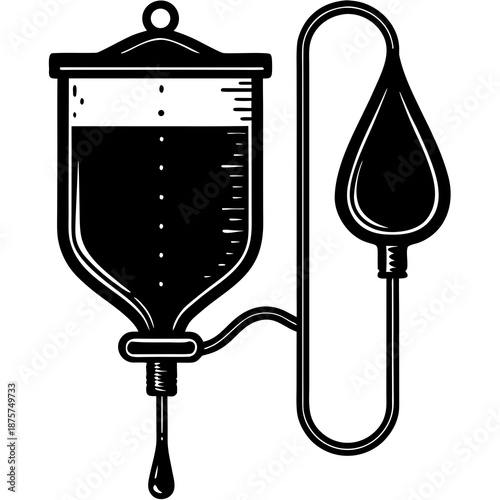 IV Saline Drip Bag – Medical Equipment Line Art Illustration