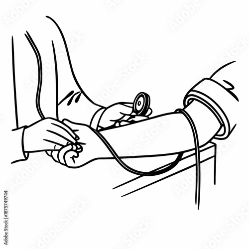 Blood Pressure Measurement on Patient Arm – Medical Line Art Illustration