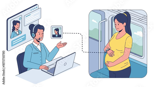 Pregnant woman consulting with a healthcare professional online