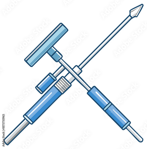 Stylized blue mechanical tool with sharp point and handle for repair or construction tasks