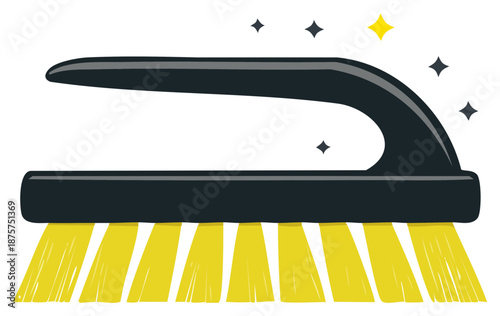 Cartoon style scrub brush with sparkling stars ideal for cleaning and hygiene product advertisement and house cleaning illustration