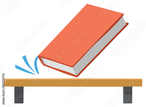 Book Falling onto a Wooden Surface with Blue Motion Lines Illustration