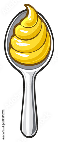 Spoon with yellow sauce or condiment swirl illustration
