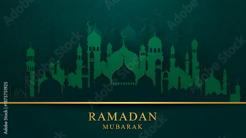 Ramadan mubarak with mosque silhouette