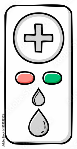 Cute Stylized Homeopathy Kit with Plus Sign Droplets Red Green Pills Remedy Alternative Medicine