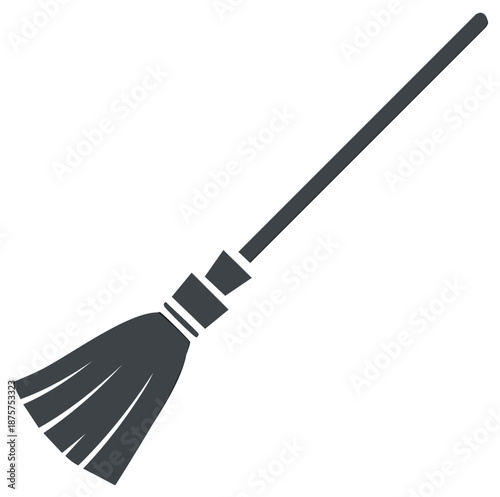 Classic dark gray broom silhouette with textured bristles and long handle