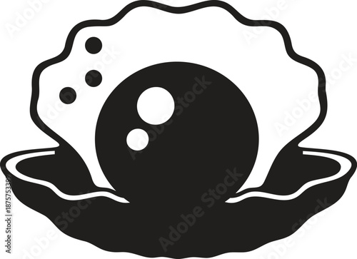 A radiant black pearl resting within a meticulously detailed seashell, an emblem of hidden treasure