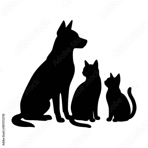 Family of pets sitting together