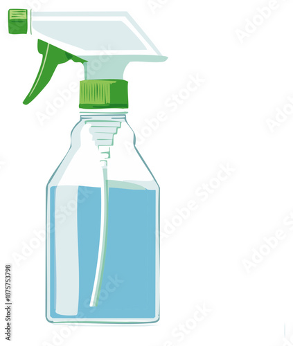 Spray Bottle with Blue Liquid Fresh Green Elements Cleaning Supplies Illustration
