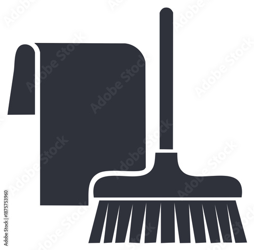 Broom and Dustpan Icon Cleaning Tools Sanitation Equipment Simple Illustration