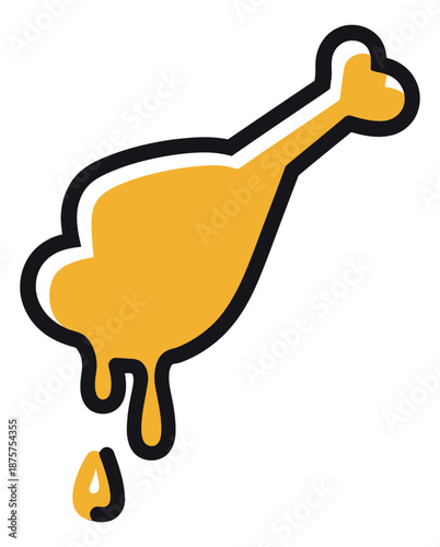 Cartoon line art illustration of a chicken drumstick depicting dripping sauce for food advertisements