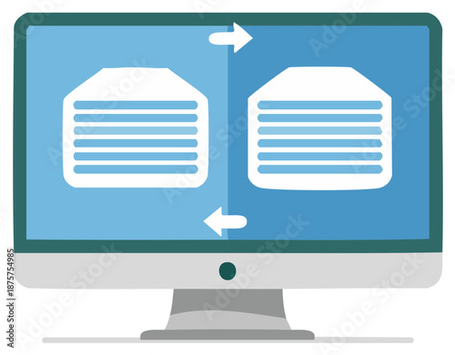 Computer monitor displaying data transfer or file sharing icon