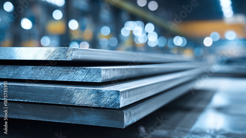 A stack of freshly milled metal sheets, showcasing the precision and craftsmanship of metalworking in an industrial environment.