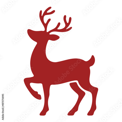 A red silhouette of a reindeer with antlers on a white background