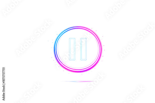 Neon pause button icon on a transparent background, media symbol art