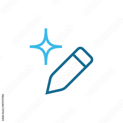 AI Content Writing Drawing Pencil Icon with Sparkle, Smart Illustration and Creative Design Tools