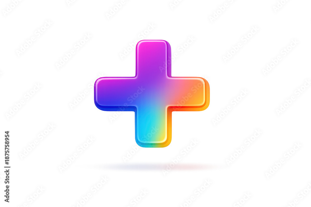 Obraz premium Colorful plus sign with glow effect on a transparent background image.