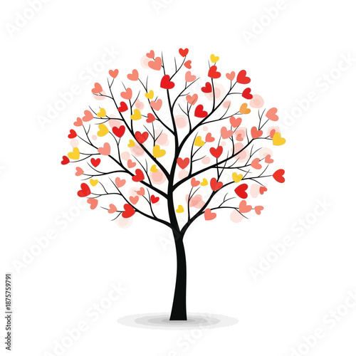 valentine's day Colorful heart tree, symbolizing love and affection, on white background