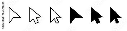 Mouse click cursor icon set. Cursor set in arrow forms. Pixel cursor icon