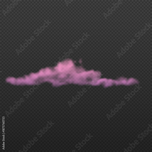 Pink soft one cloud vector realistic illustration, weather forecast cloudy symbol, meteorology, mist, haze, smoke or fog