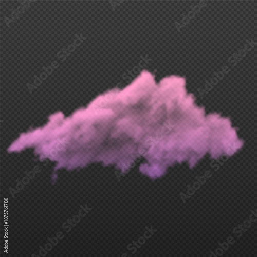 Fluffy pink cloud, isolated, transparent black background.