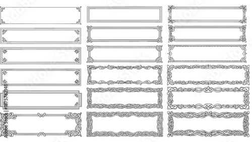 Collection of Ornate Rectangular Frame Borders for Invitations and Designs in Black