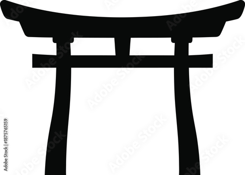 Black silhouette of a japanese torii gate isolated on white background