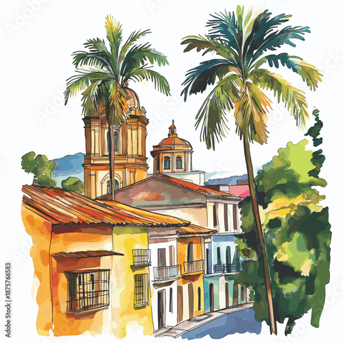 Cali Salsa capital. Cali Salsa capital hand drawn watercolor illustration