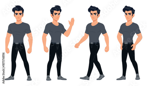 Animated caucasian male character in various poses and gestures