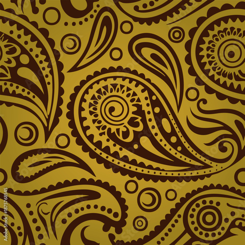 Illustration Motif abstrait de Style Paisley Goutte Réseau Lignes Courbes, 2 Couleurs Doré Or et Noir Vecteur