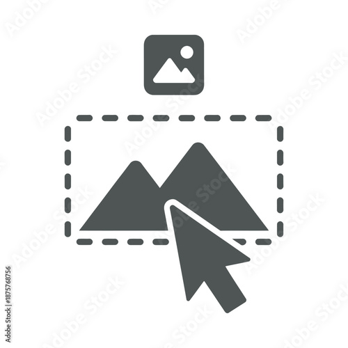 Graphic icon of a cursor selecting a mountain image
