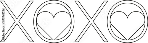 A stylized 'xoxo' graphic with heart symbols