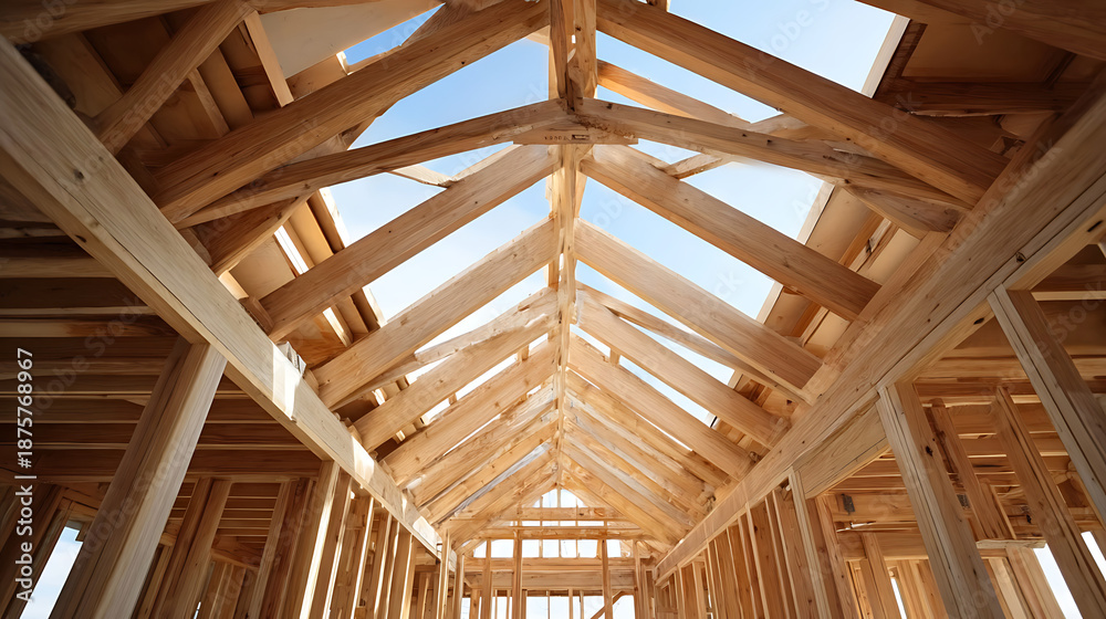 Obraz premium Construction d'une structure en bois à l'intérieur d'un bâtiment au milieu de la journée