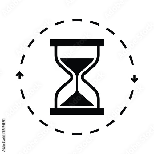 hourglass icon with circular dashed line and arrows