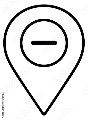 Line art illustration of a location pin depicting a minus sign for location removal