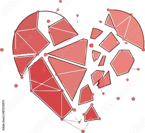 A broken heart with white lines on a white background