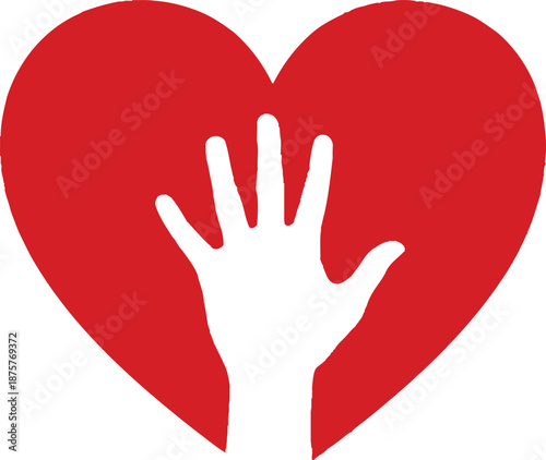 Heart with hand symbol of love and care