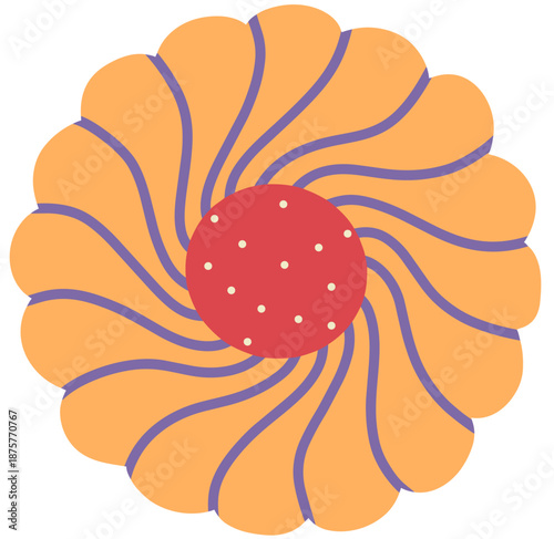 A flower-shaped cookie filled with strawberry cream, combining floral design and fruity sweetness.