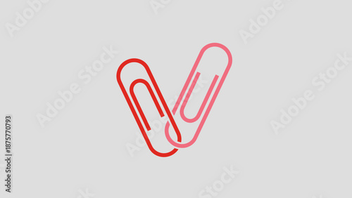Symbolic representation of Valentine's Day, love, and romance depicted through intertwined paperclips in shades of pink and red on a soft grey background
