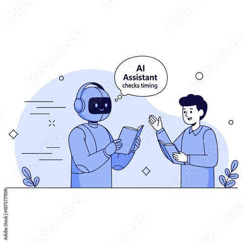 Ai assistant interacting with young male adult in blue environment