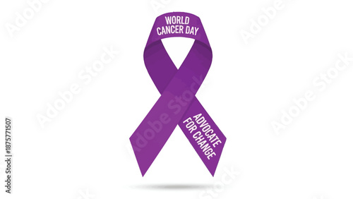 Purple awareness ribbon for world cancer day advocating for change with a subtle shadow effect on a white background
