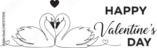 A beautiful line art illustration of two elegant swans forming a heart for valentine's day